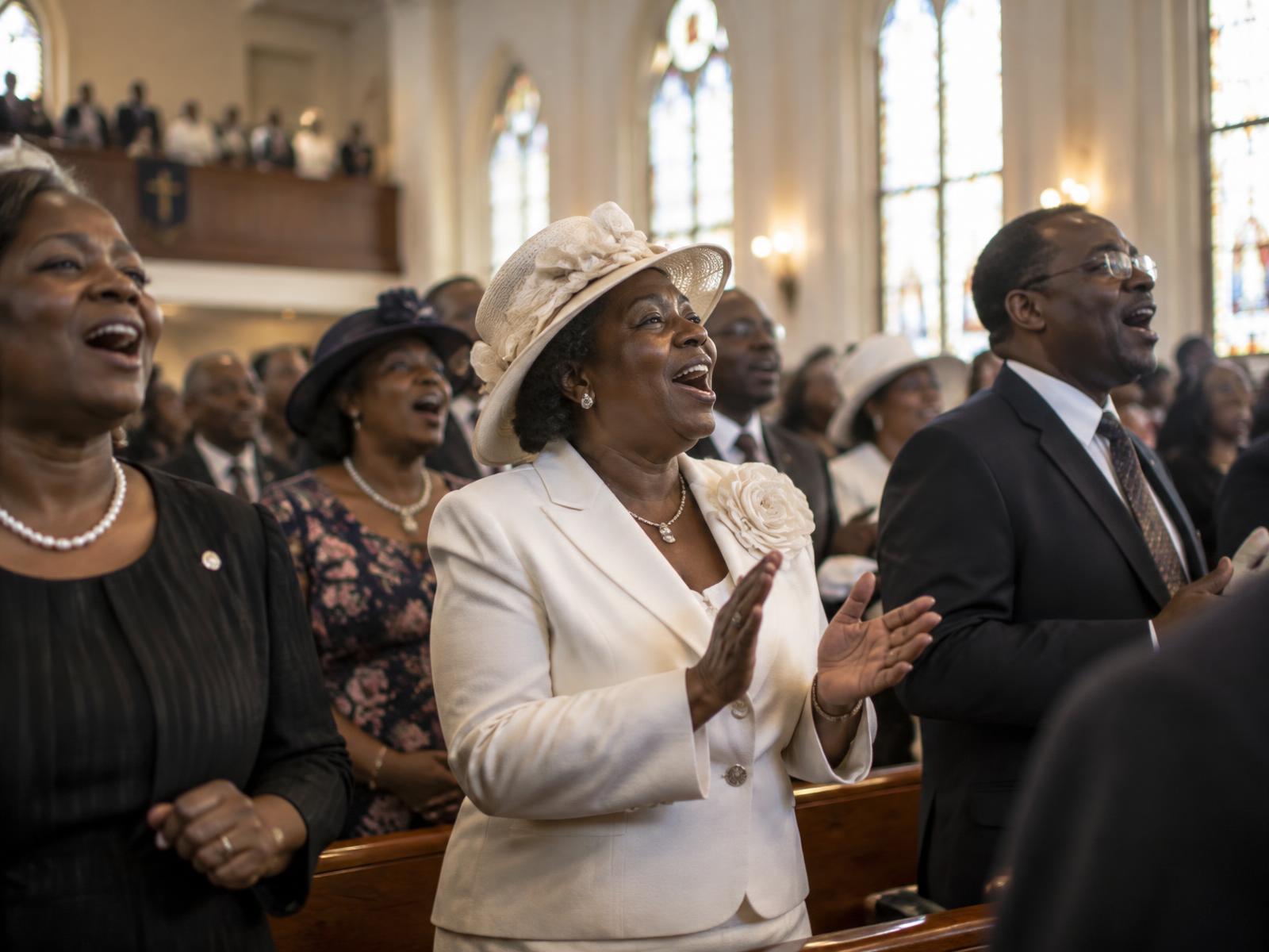 Congregation singing together during Sunday morning worship