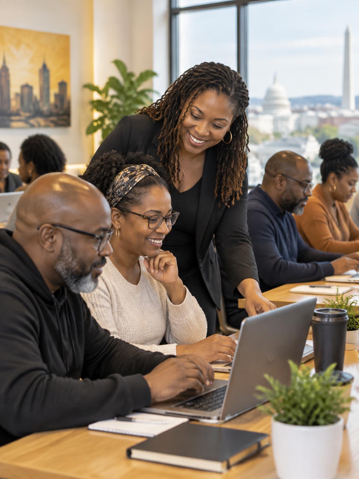 Adult learners building digital workplace skills together