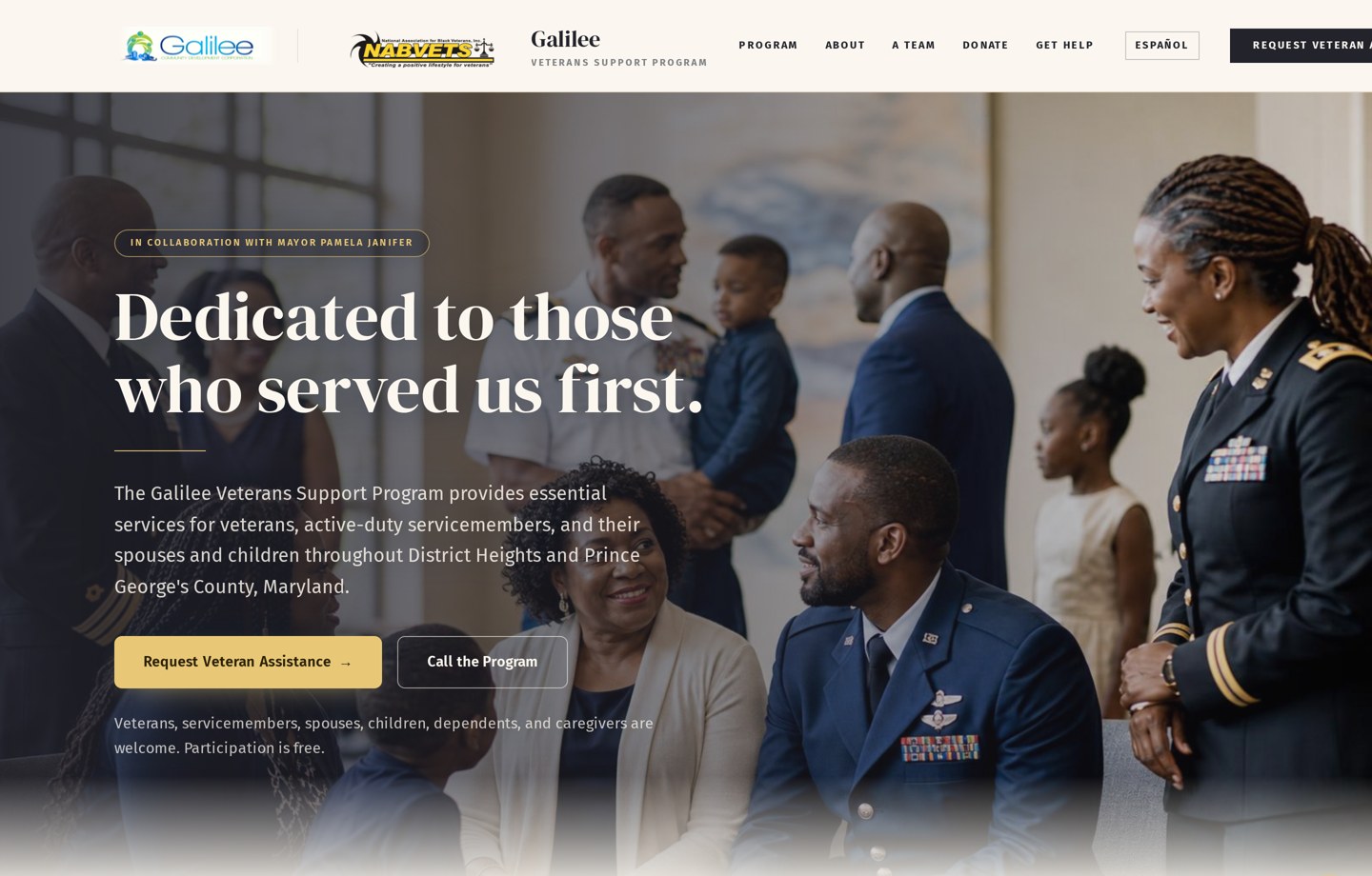 Screenshot of the Galilee Veterans Support Program website homepage